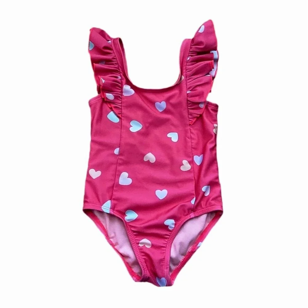 Cat & Jack Kids Blue Dinosaurs and Pink With Hearts Swimsuits
